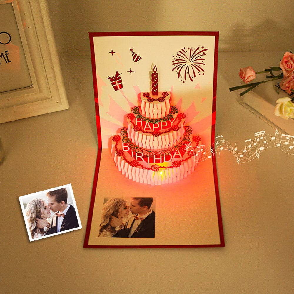 Custom Photo Birthday Cards 3D Pop Up Card Led Light Music Gifts for Her - Giftlab