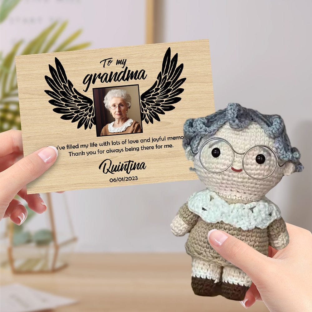 Personalized Crochet Doll Handmade Dolls Look alike Custom Photo with Memorial Card To My Grandma or Grandpa - Giftlab
