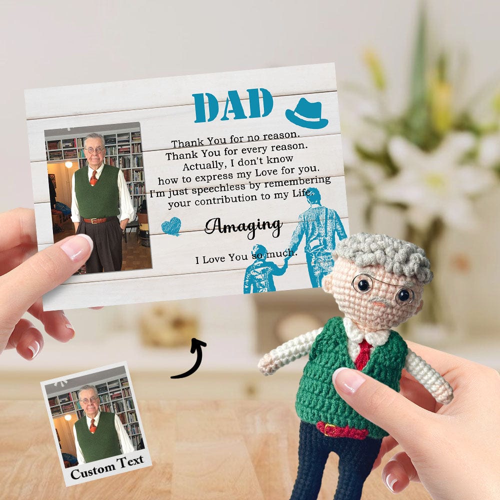 Custom Crochet Doll from Photo Handmade Look alike Dolls Gifts for Dad with Personalized Name Card - Giftlab