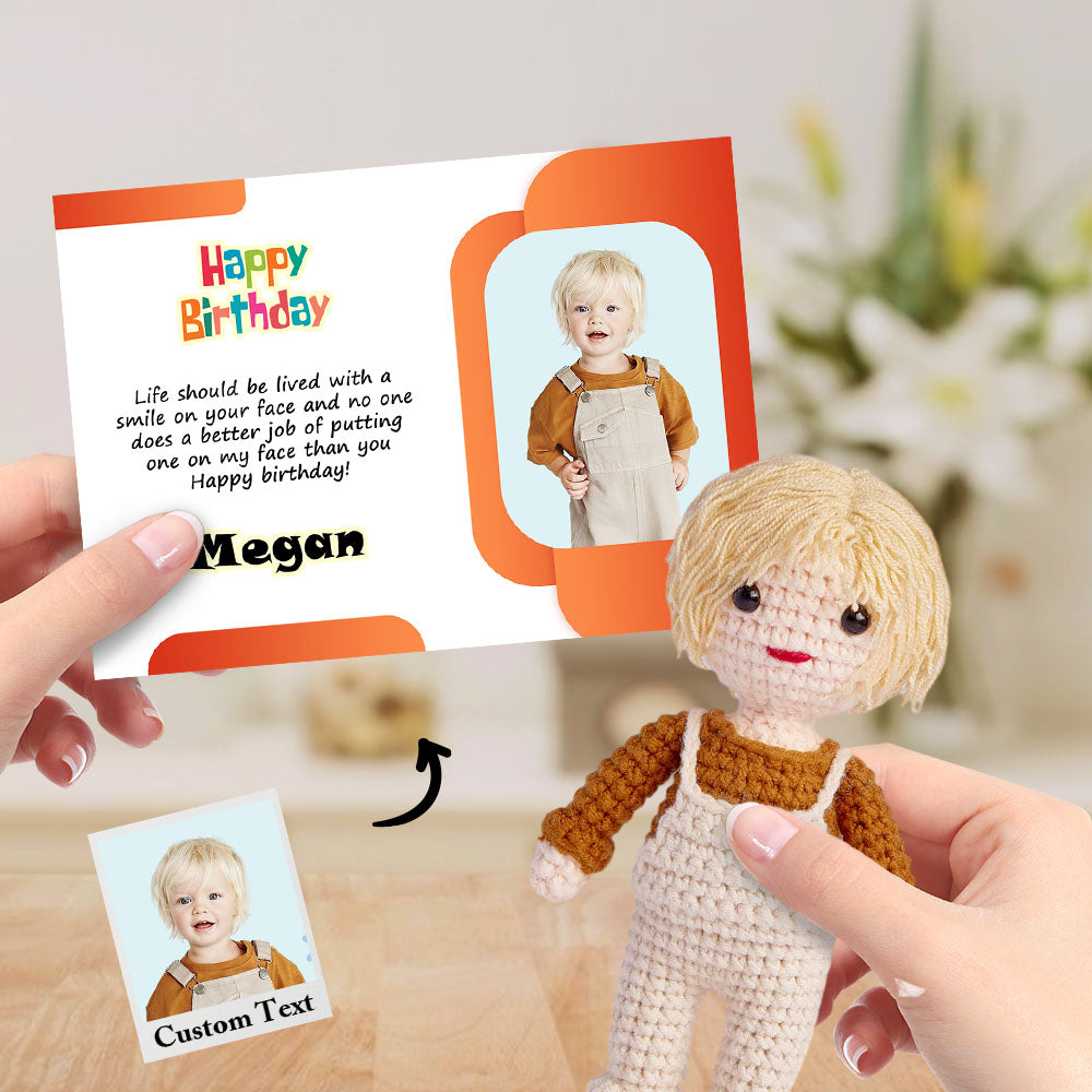 Birthday Gifts for Kids Custom Crochet Doll from Photo Handmade Look alike Dolls with Personalized Name Card - Giftlab