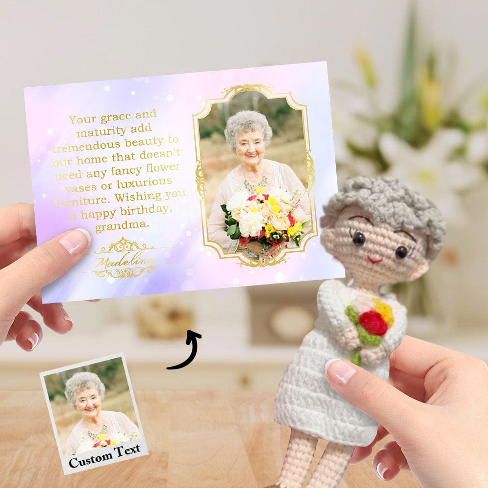 Custom Crochet Doll from Photo Handmade Look alike Dolls with Personalized Name Card Birthday Gifts for Grandma - Giftlab