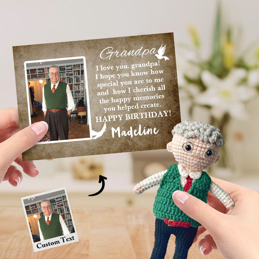 Custom Crochet Doll from Photo Handmade Look alike Dolls with Personalized Name Card Birthday Gifts for Grandpa - Giftlab