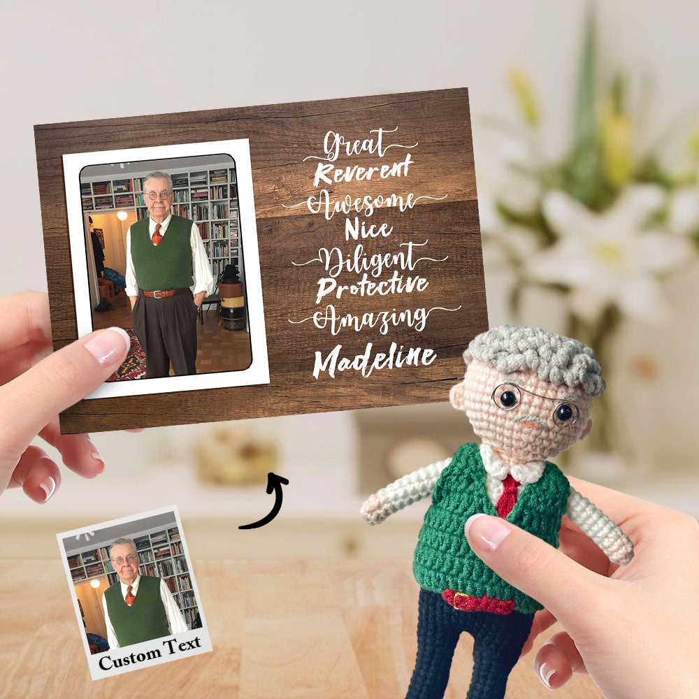 Gifts for Grandpa Custom Crochet Doll from Photo Handmade Look alike Dolls with Personalized Name Card - Giftlab