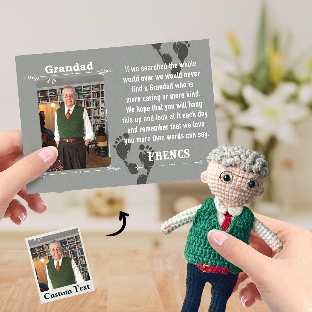 Custom Crochet Doll from Photo Handmade Look alike Dolls Gifts for Grandad with Personalized Name Card - Giftlab