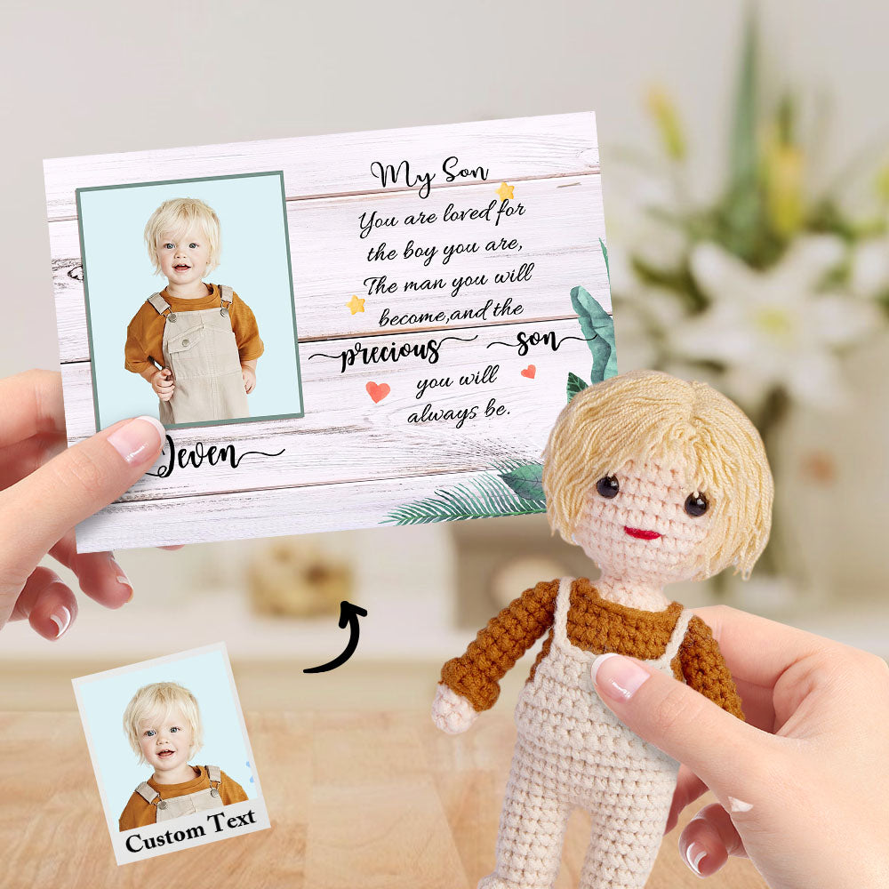 Custom Crochet Doll from Photo Handmade Look alike Dolls Gifts for Son with Personalized Name Card - Giftlab