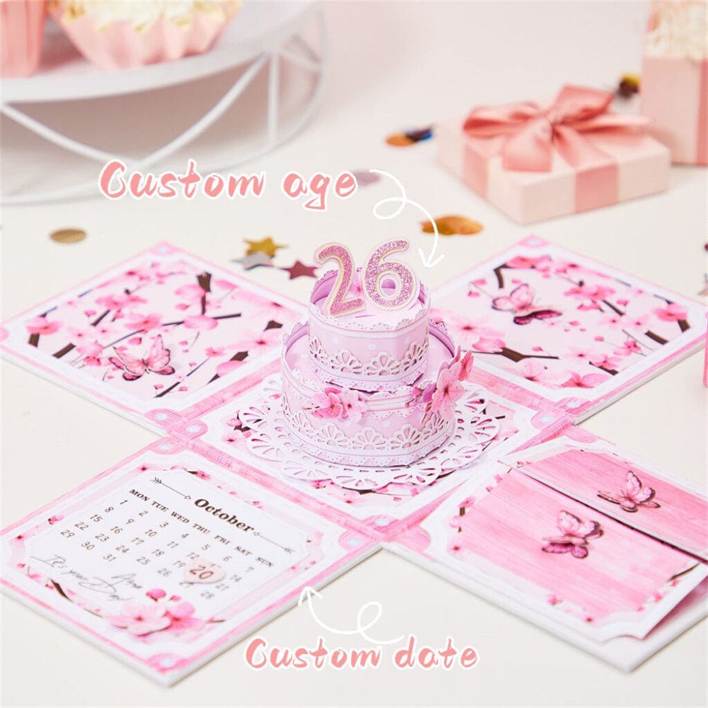 Personalized Birthday Exploding Surprise Box Card Custom Cherry Blossoms 3D Pop-Up Greeting Card - Giftlab