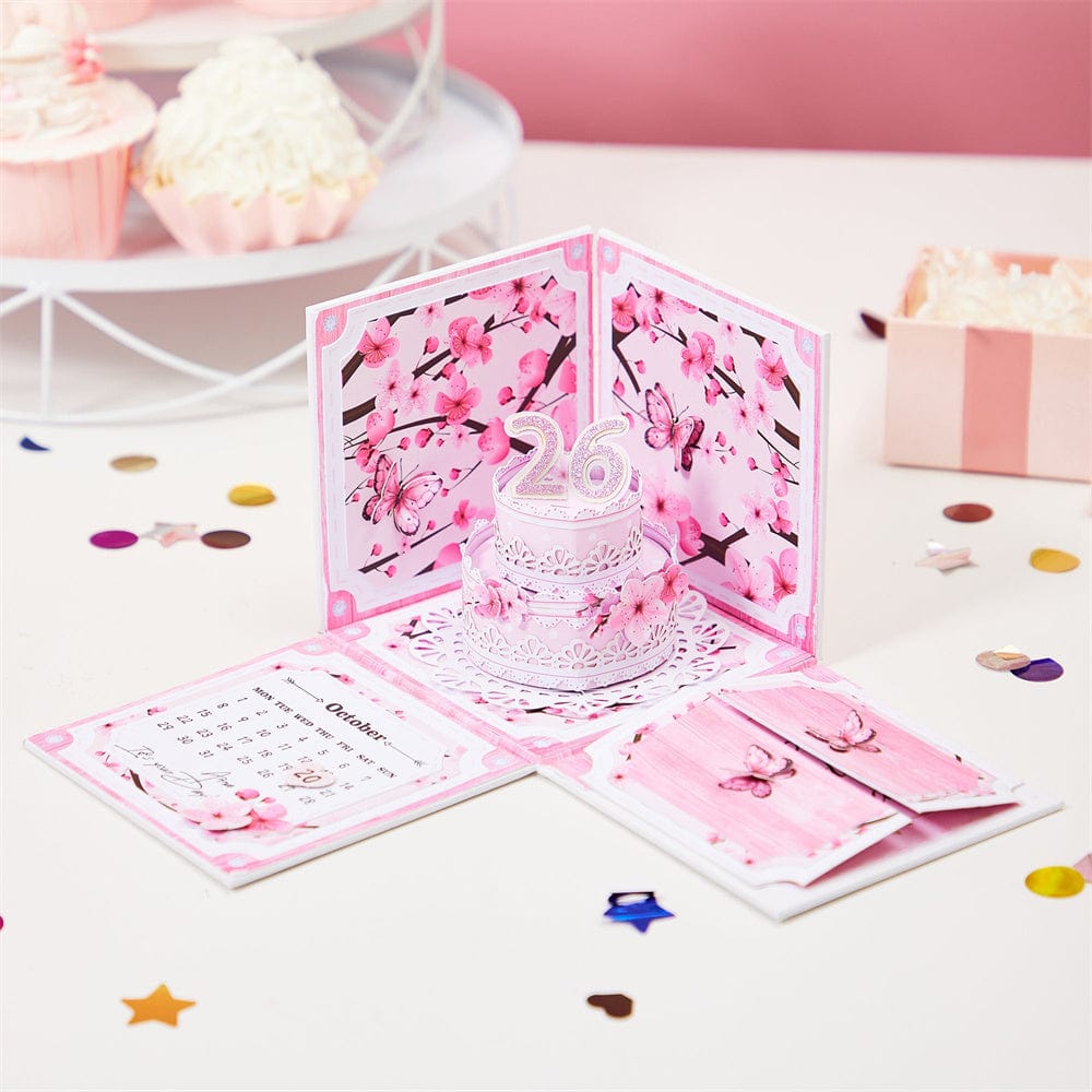 Personalized Birthday Exploding Surprise Box Card Custom Cherry Blossoms 3D Pop-Up Greeting Card - Giftlab