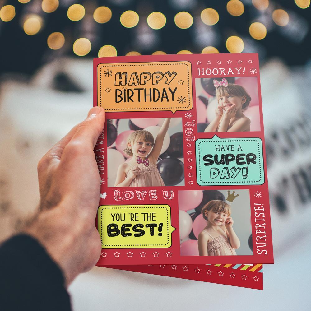 Custom Birthday Greeting Card 3 Pictures Happy Birthday Card to Kids - Giftlab