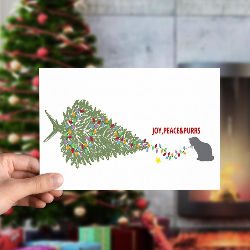 Funny Christmas Card Holiday Card Joy Peace and Purrs-Horizontal Card - Giftlab