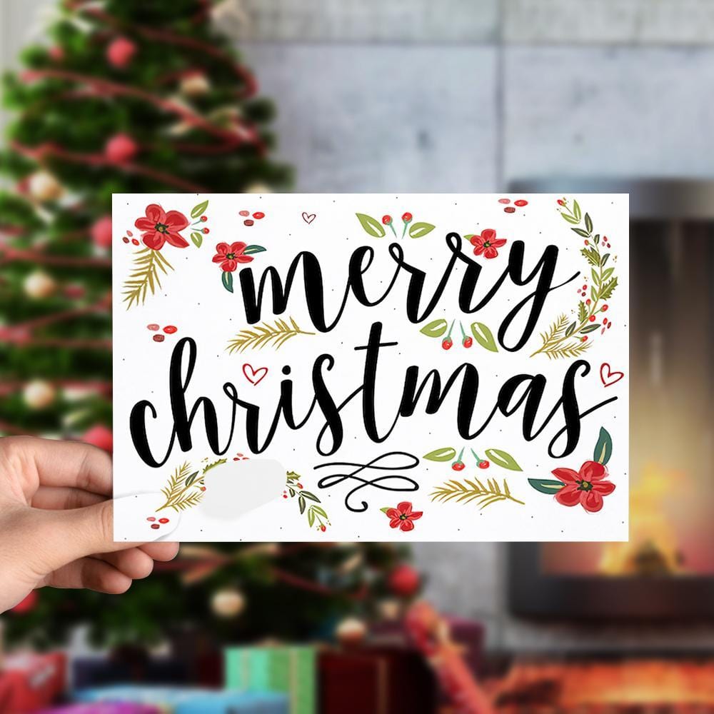 Illustrated Botanical Christmas Cards Merry Christmas Card -Horizontal Card - Giftlab