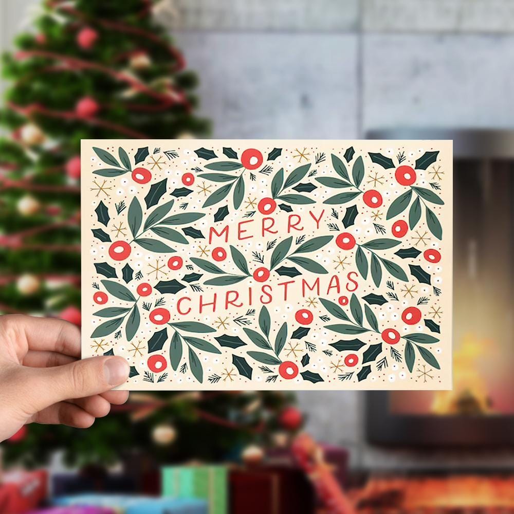 Merry Christmas Card Holiday Card Botanic -Horizontal Card - Giftlab