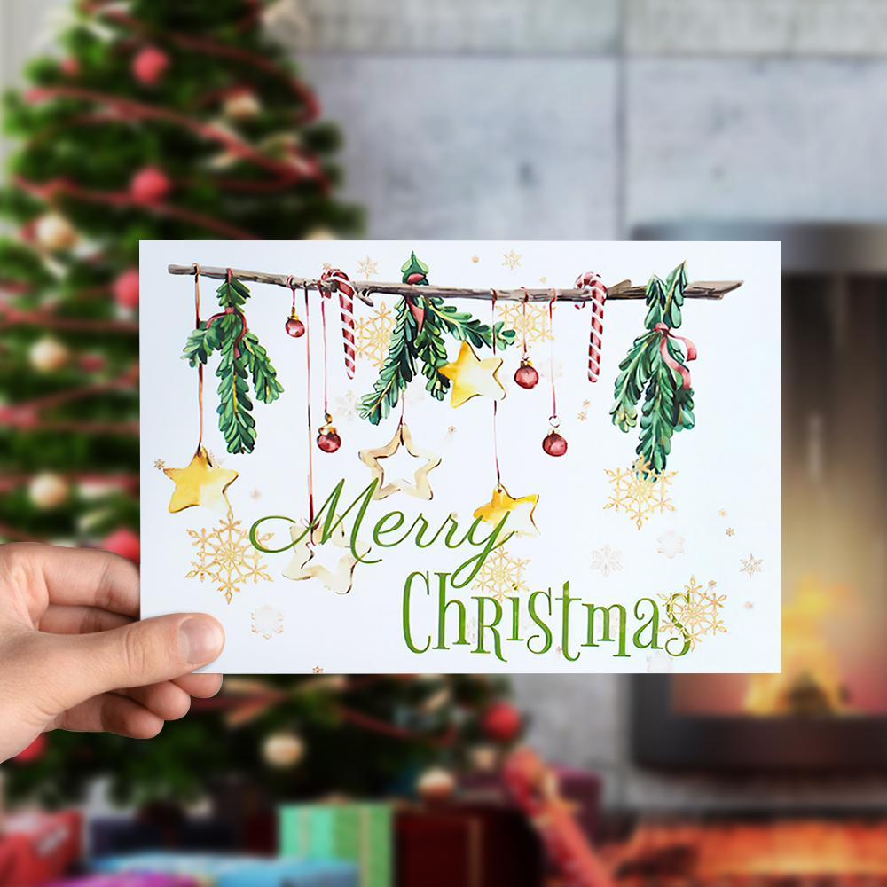 Xmas Cards Rustic Christmas Card Stars Snowflake-Horizontal Card - Giftlab