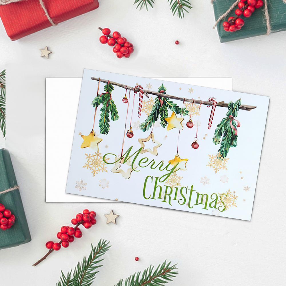 Xmas Cards Rustic Christmas Card Stars Snowflake-Horizontal Card - Giftlab