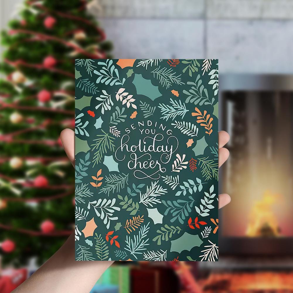 Illustrated Botanical Christmas Card Sending Cheer-Vertical Card - Giftlab