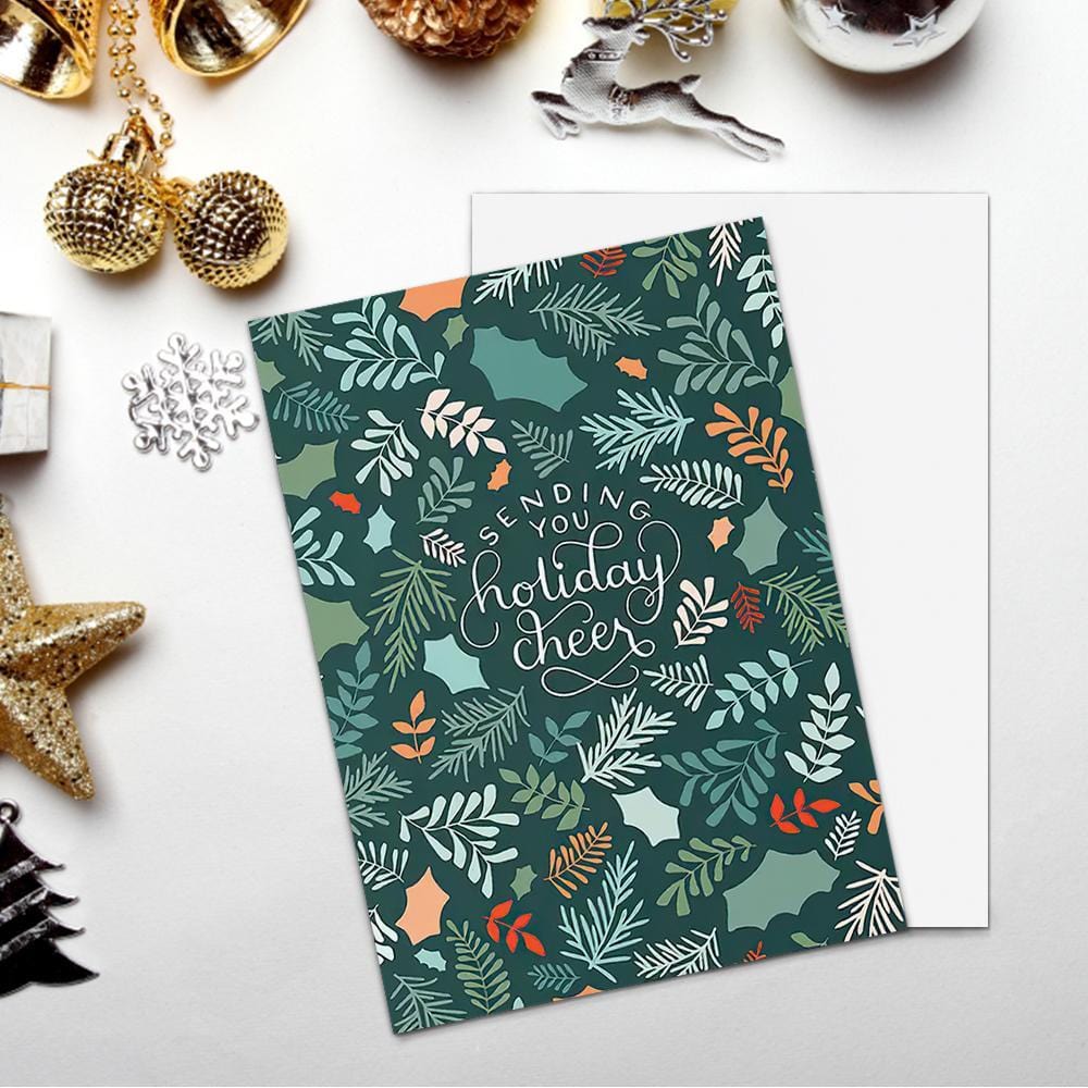 Illustrated Botanical Christmas Card Sending Cheer-Vertical Card - Giftlab