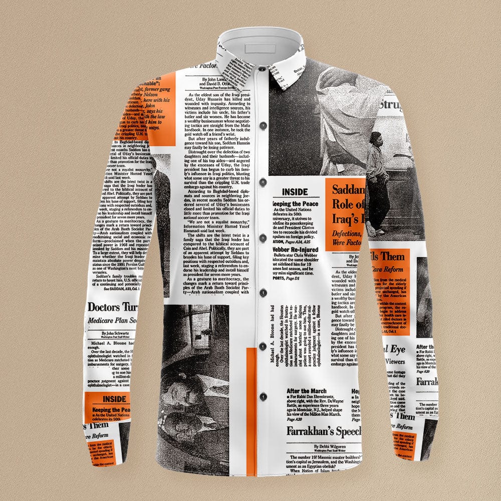 Newspaper Print Shirt Vintage Shirt Orange Gifts For Husband - Giftlab