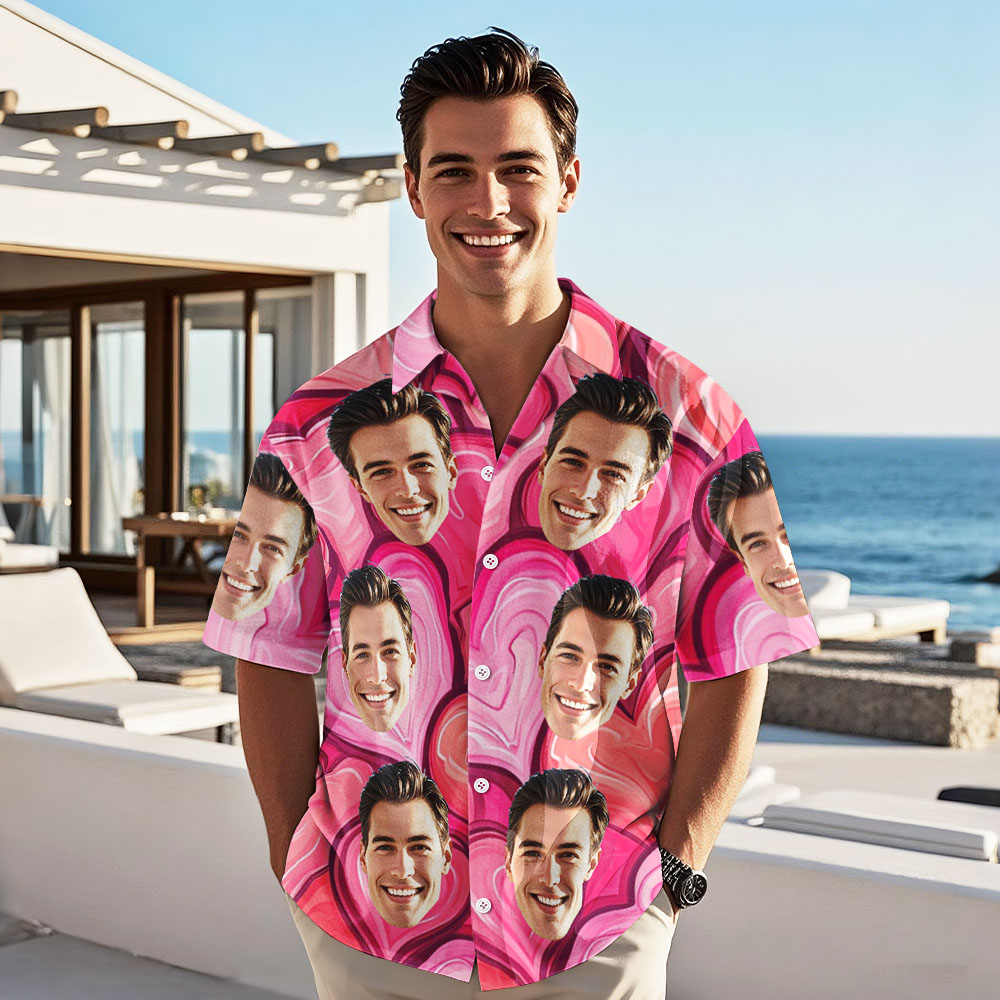 Custom Face Hawaiian Shirt Pink Heart Art Summer Aloha Vacation