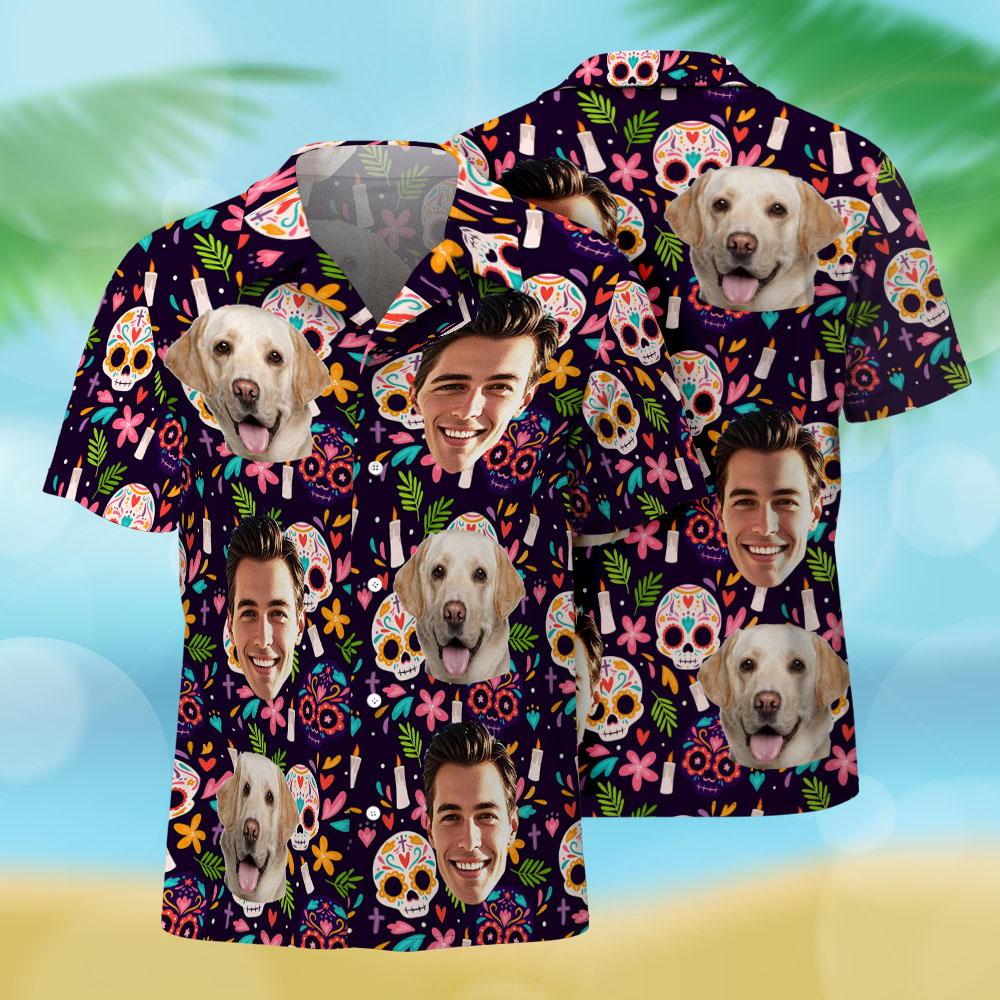 Custom Photo Hawaiian Shirts Personalized Face Mexican Hawaiian Shirt Skull Pattern for Him