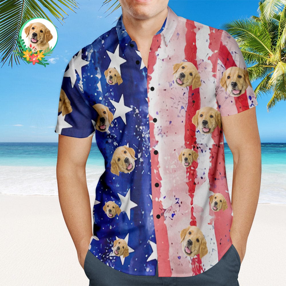 Custom Dog's Face Hawaiian Shirts Men's Patriotic Hawaiian Shirt USA Flag Gifts for Him - Giftlab