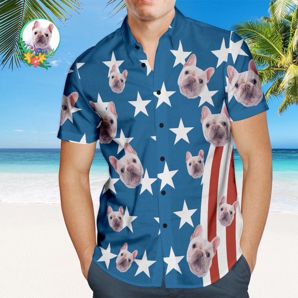 Dog's Face Men's Hawaiian Shirts 4th of July American Flag Patriotic Independence Day Hawaiian Shirts - Giftlab
