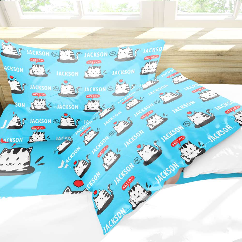 Personalized Pillow Case Bedding Set Gift For Children - Light Blue - Giftlab
