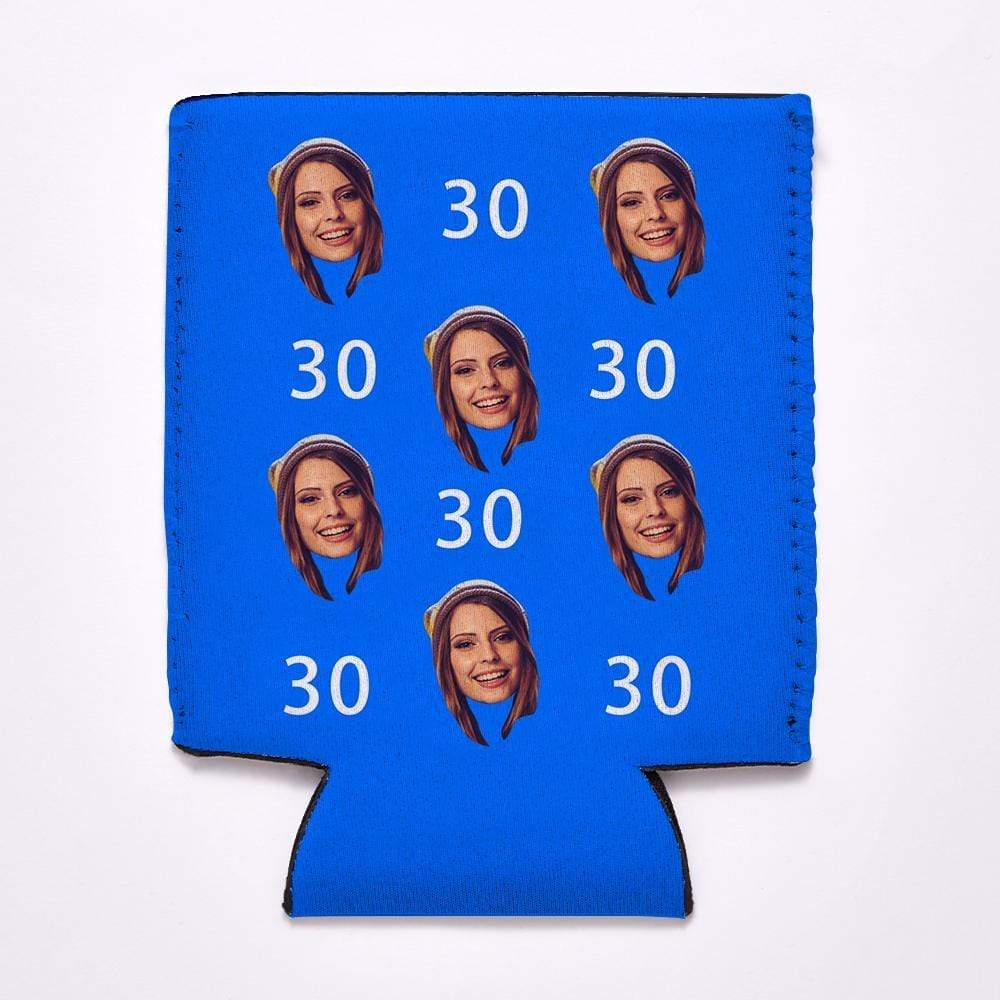 Printed Koozie With Face Age Persoanlized Koozie Birthday Gifts Blue Christmas Gifts - Giftlab