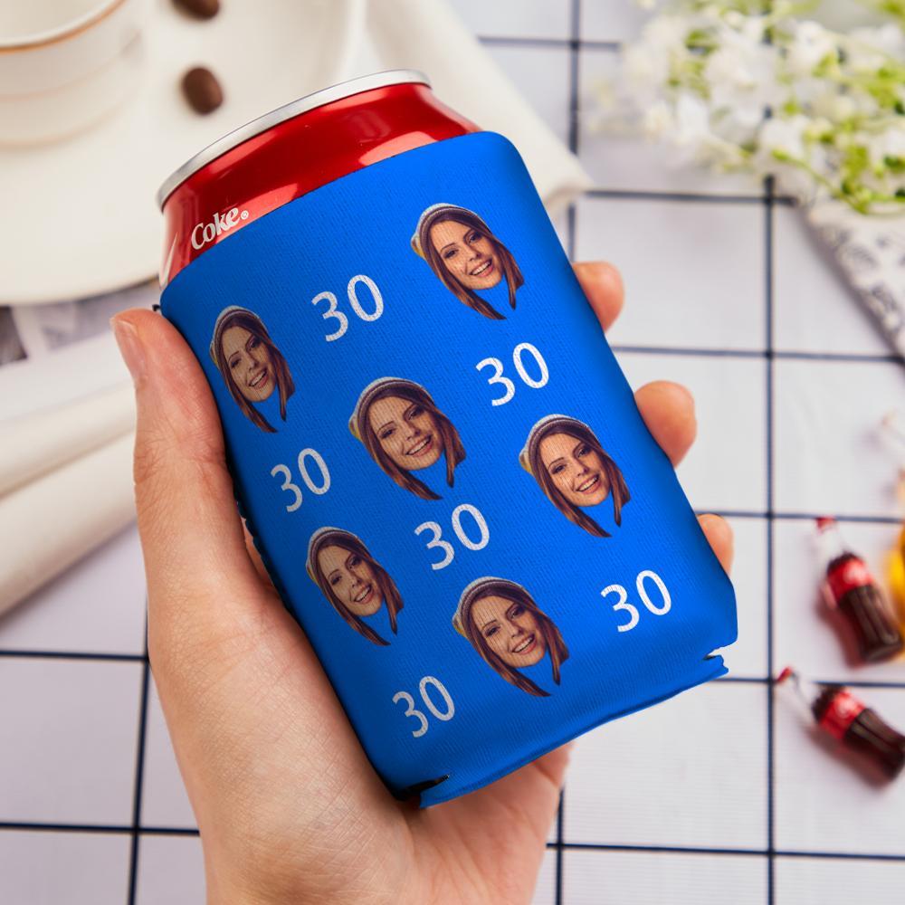Printed Koozie With Face Age Persoanlized Koozie Birthday Gifts Blue Christmas Gifts - Giftlab