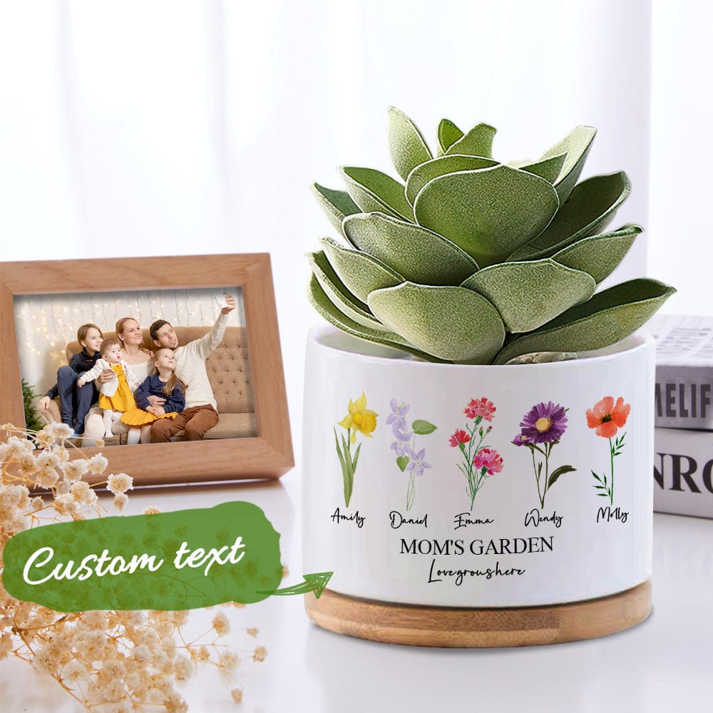 Custom Birth Flowers Planter Pot Personalized Name Ceramic Succulent Plant Pot - Giftlab
