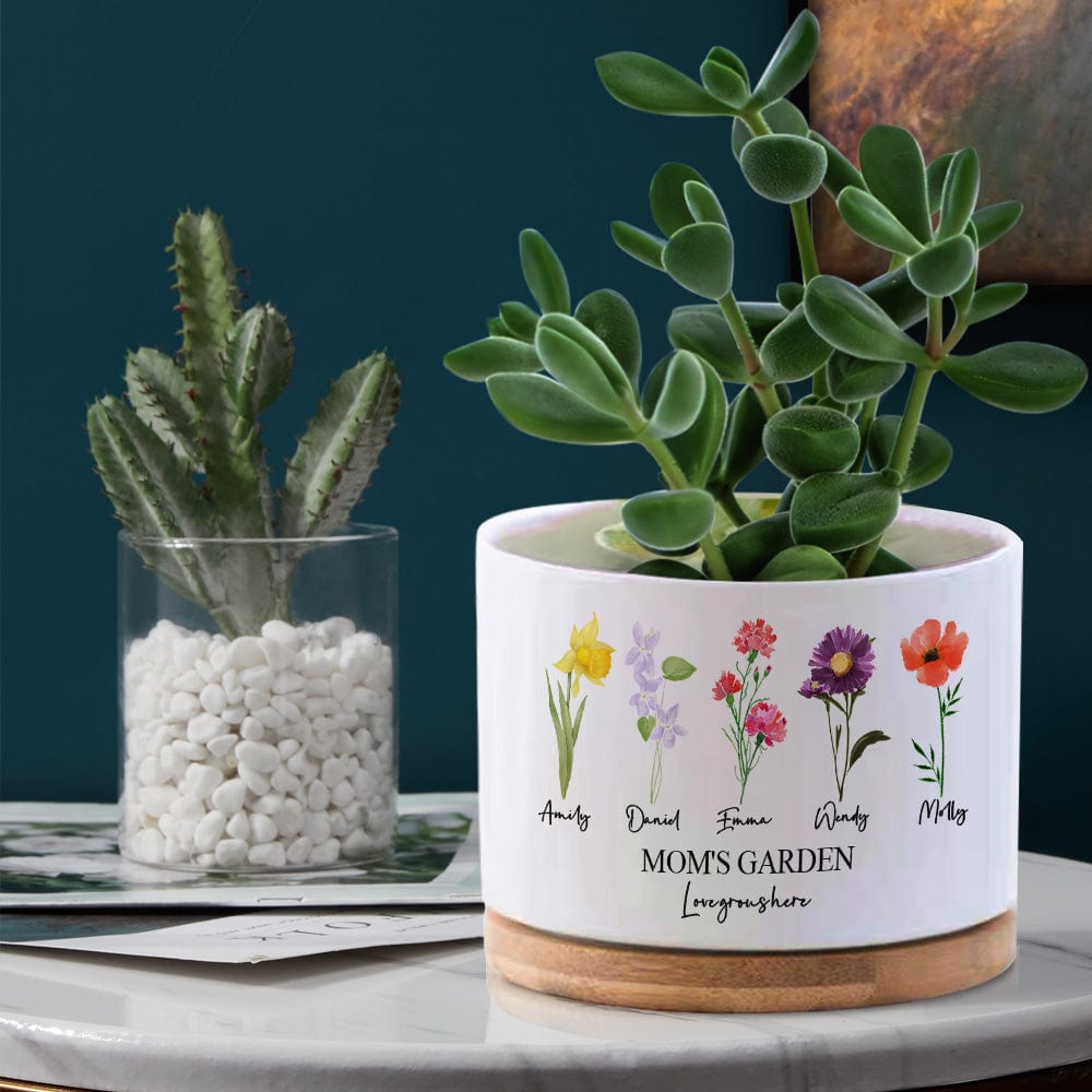 Custom Birth Flowers Planter Pot Personalized Name Ceramic Succulent Plant Pot - Giftlab