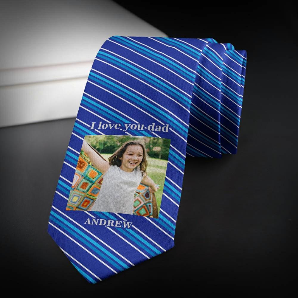 Father's Day Ties Custom Tie with Blue Stripes - "I Love You Dad" - Giftlab