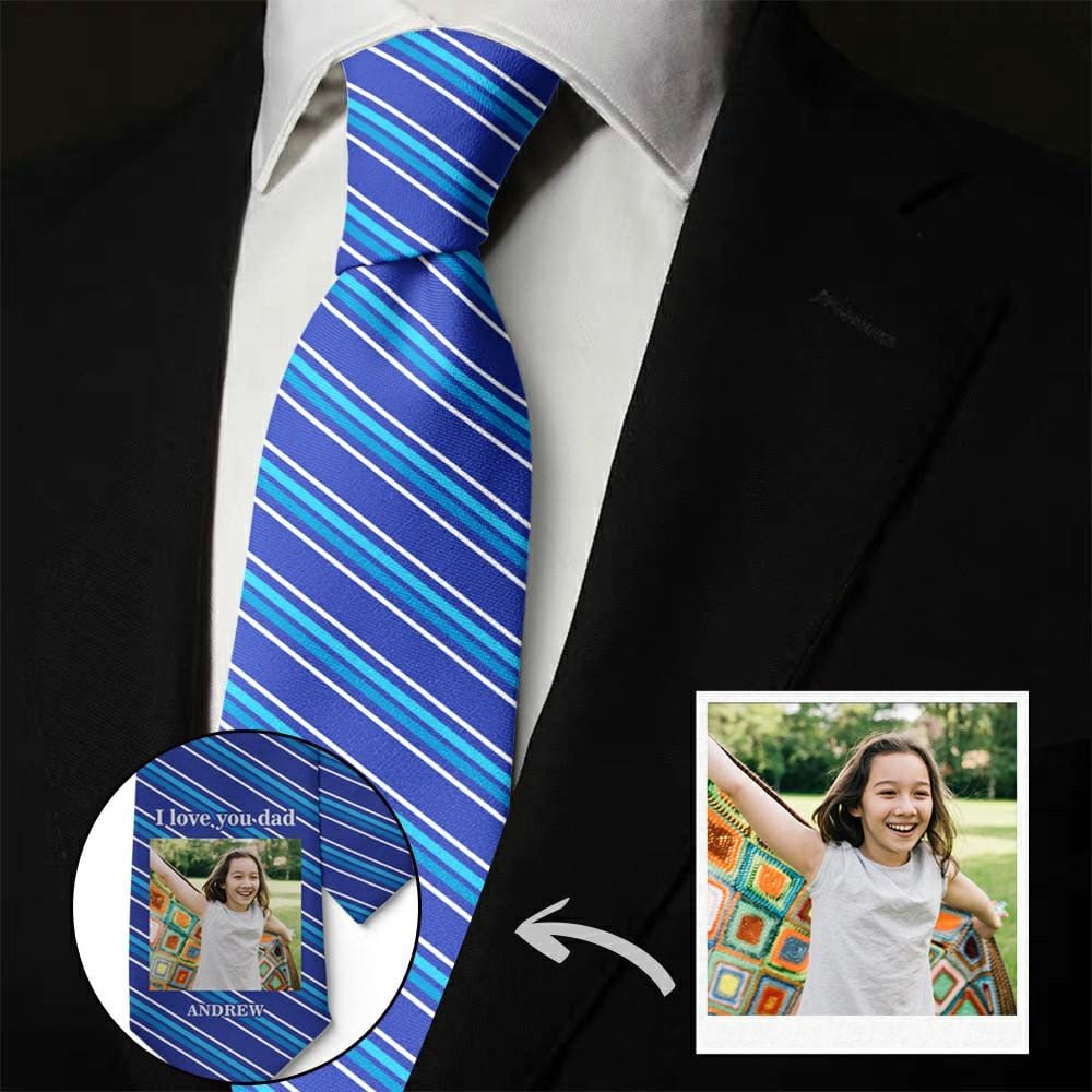 Father's Day Ties Custom Tie with Blue Stripes - "I Love You Dad" - Giftlab