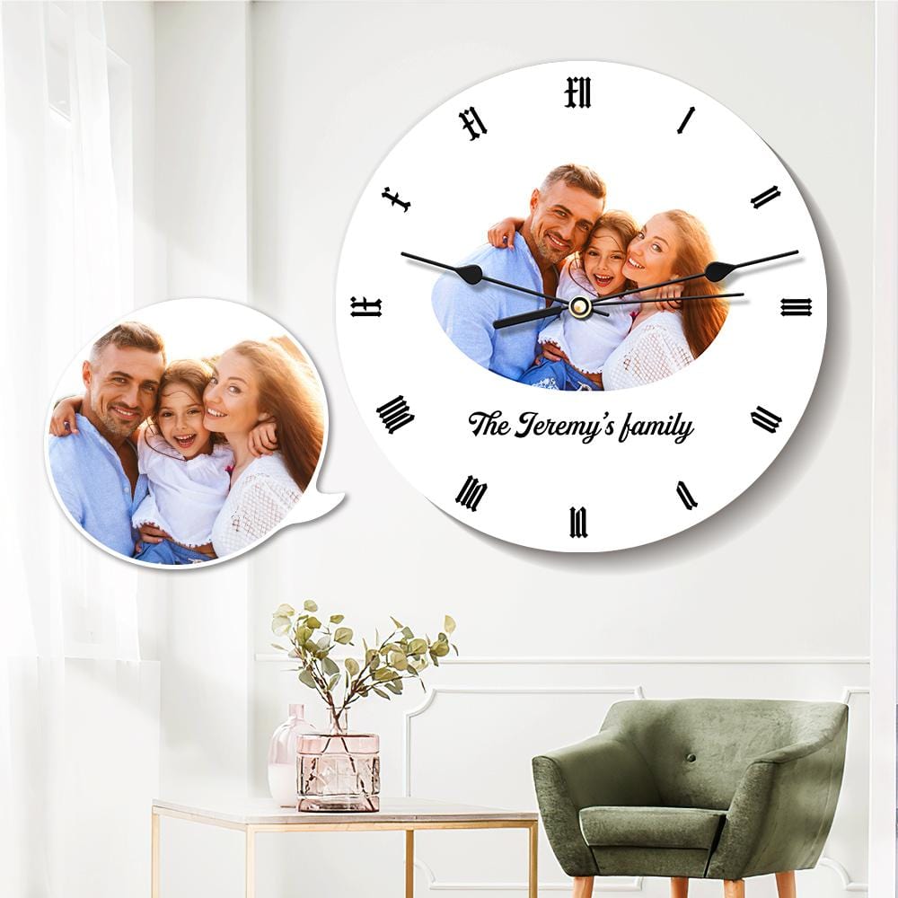 Custom Photo Wall Clock Round Happy Family Gifts Engraved Clock 9.84*9.84inch - Giftlab