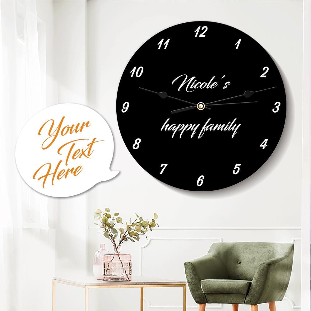 Custom Wall Clock with Text Round Black Clock 25*25cm - Giftlab