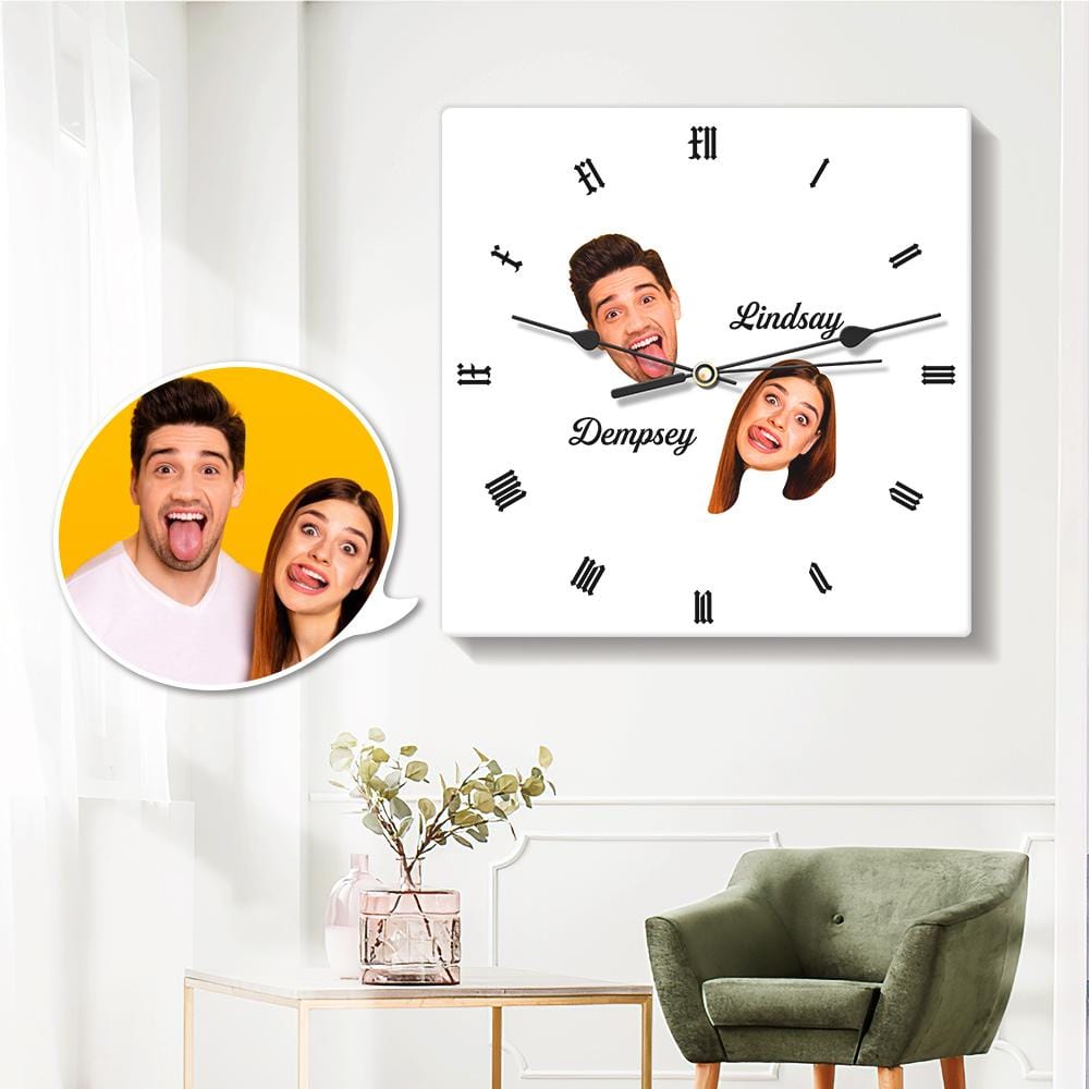 Engraved Wall Clock Custom Photo Clock Square Funny Face Couple 7.87*7.87in - Giftlab