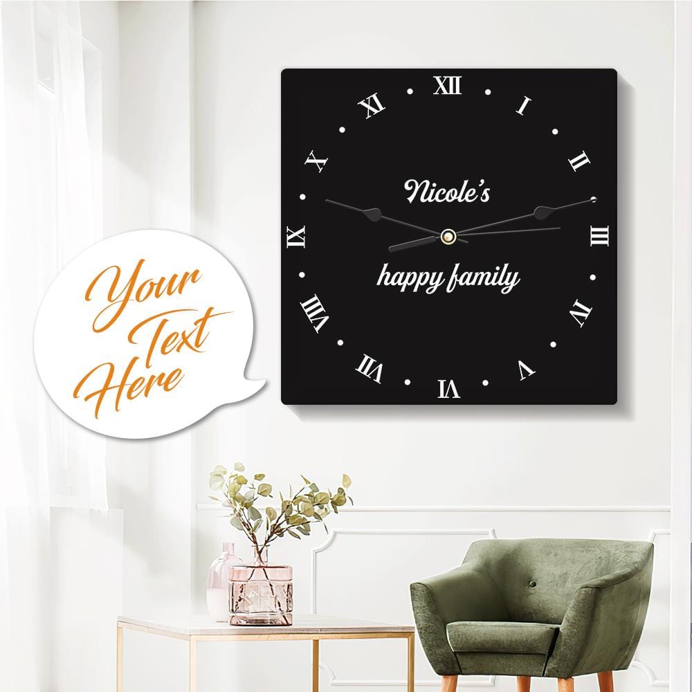 Custom Wall Clock Custom Photo Clock with Text Square Roman Numerals Black 7.87*7.87in - Giftlab