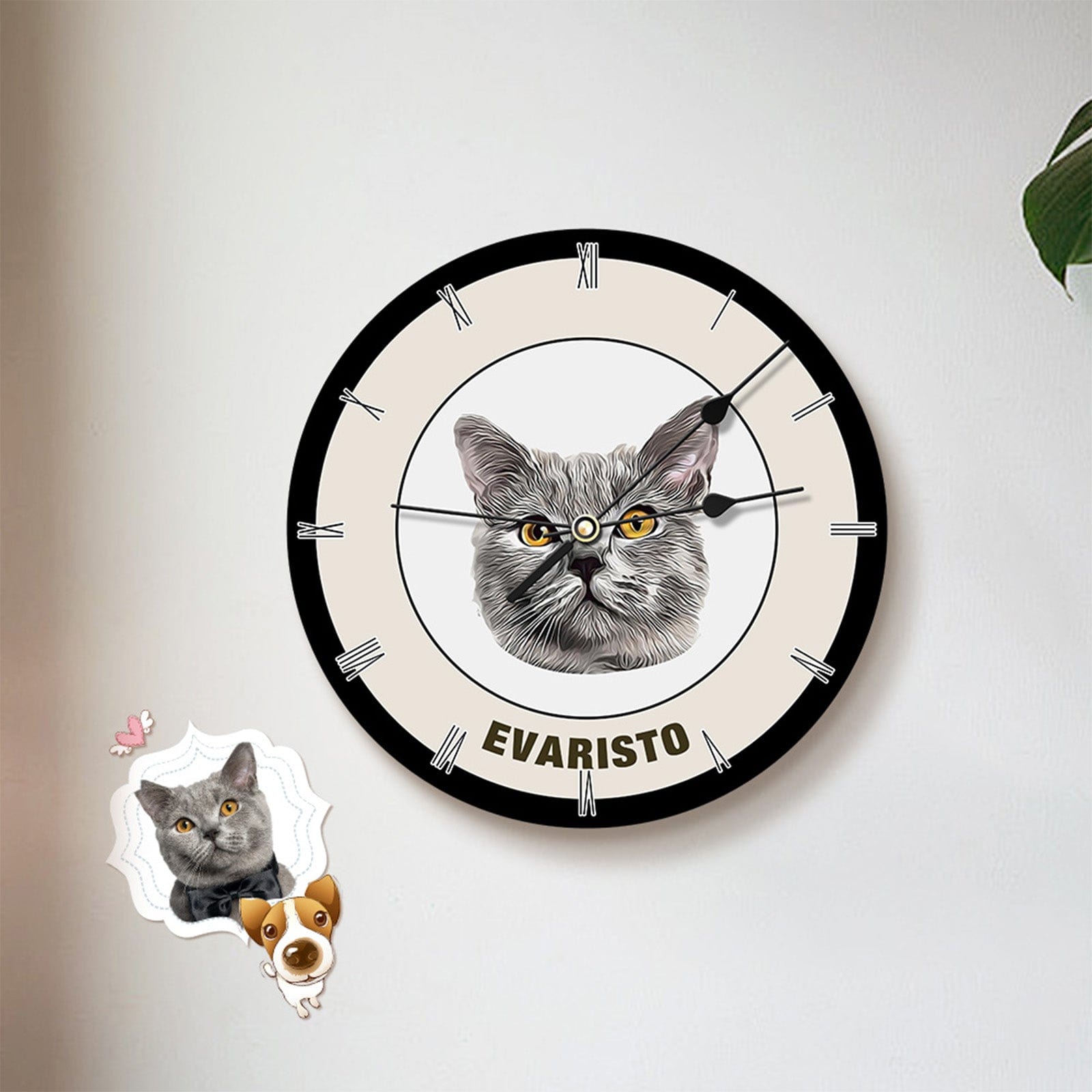 Custom Pet Face Clock Personalized Round Cute Wall Clock Home Decor For Pet Lover - Black & White - Giftlab