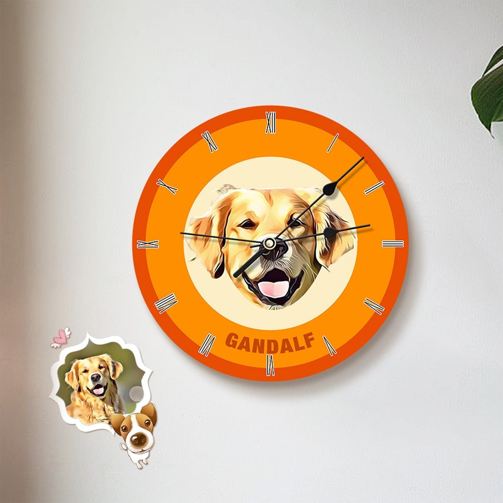 Custom Pet Face Clock Personalized Round Cute Wall Clock Home Decor For Pet Lover - Orange - Giftlab