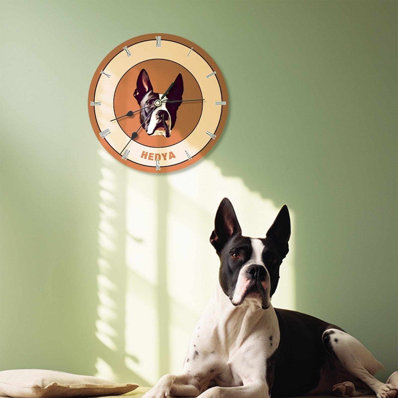 Custom Pet Face Clock Personalized Round Cute Wall Clock Home Decor For Pet Lover - Brown - Giftlab