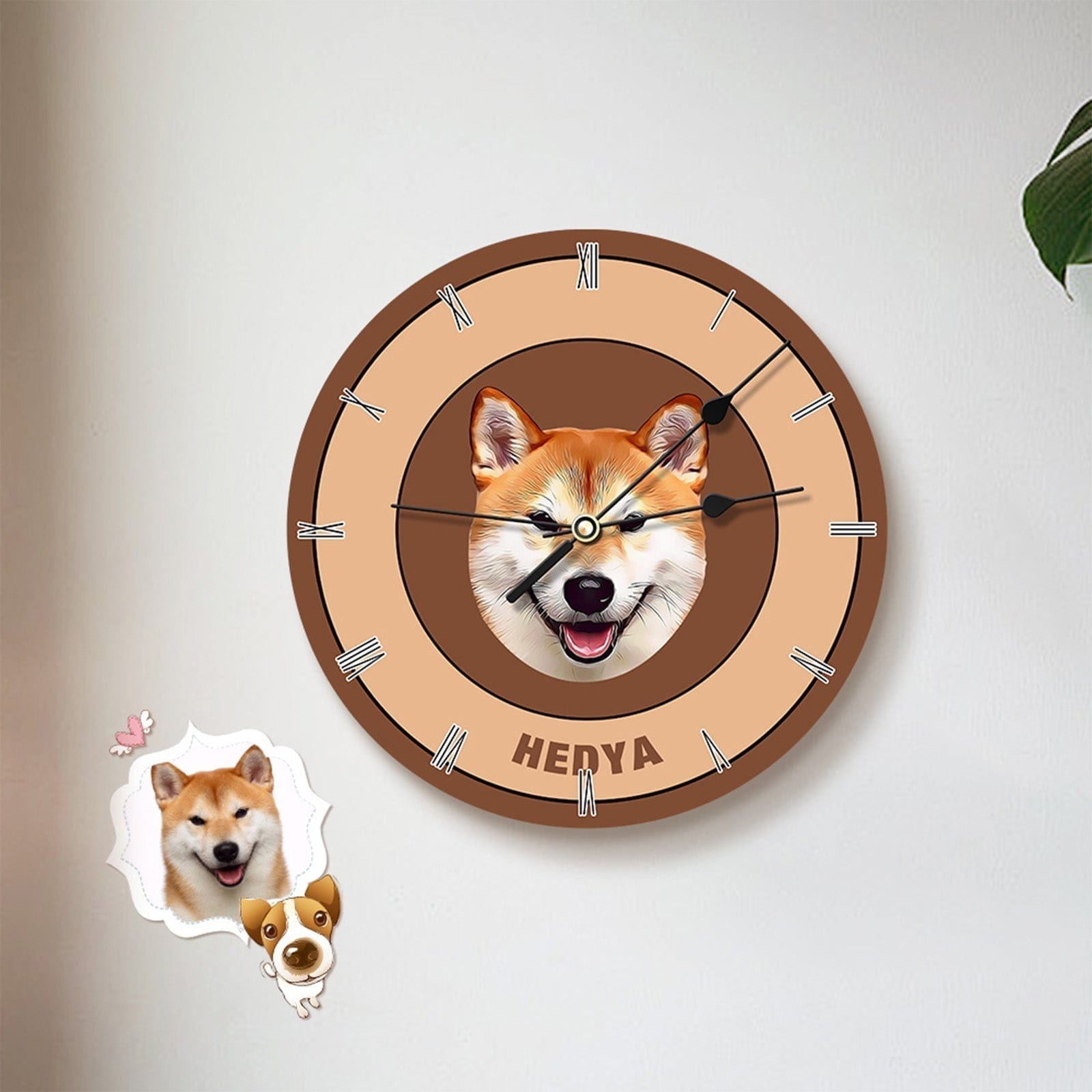 Custom Pet Face Clock Personalized Round Cute Wall Clock Home Decor For Pet Lover - Brown - Giftlab