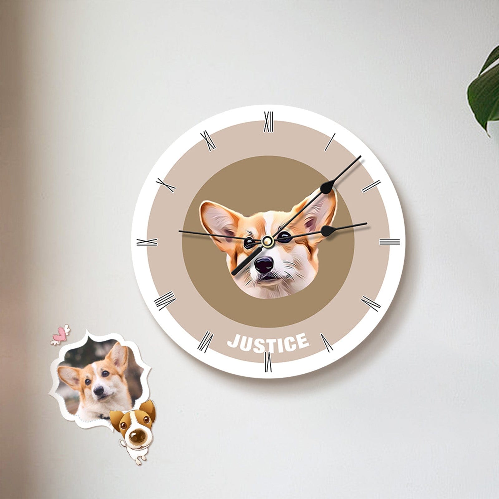 Custom Pet Face Clock Personalized Round Cute Wall Clock Home Decor For Pet Lover - Khaki - Giftlab