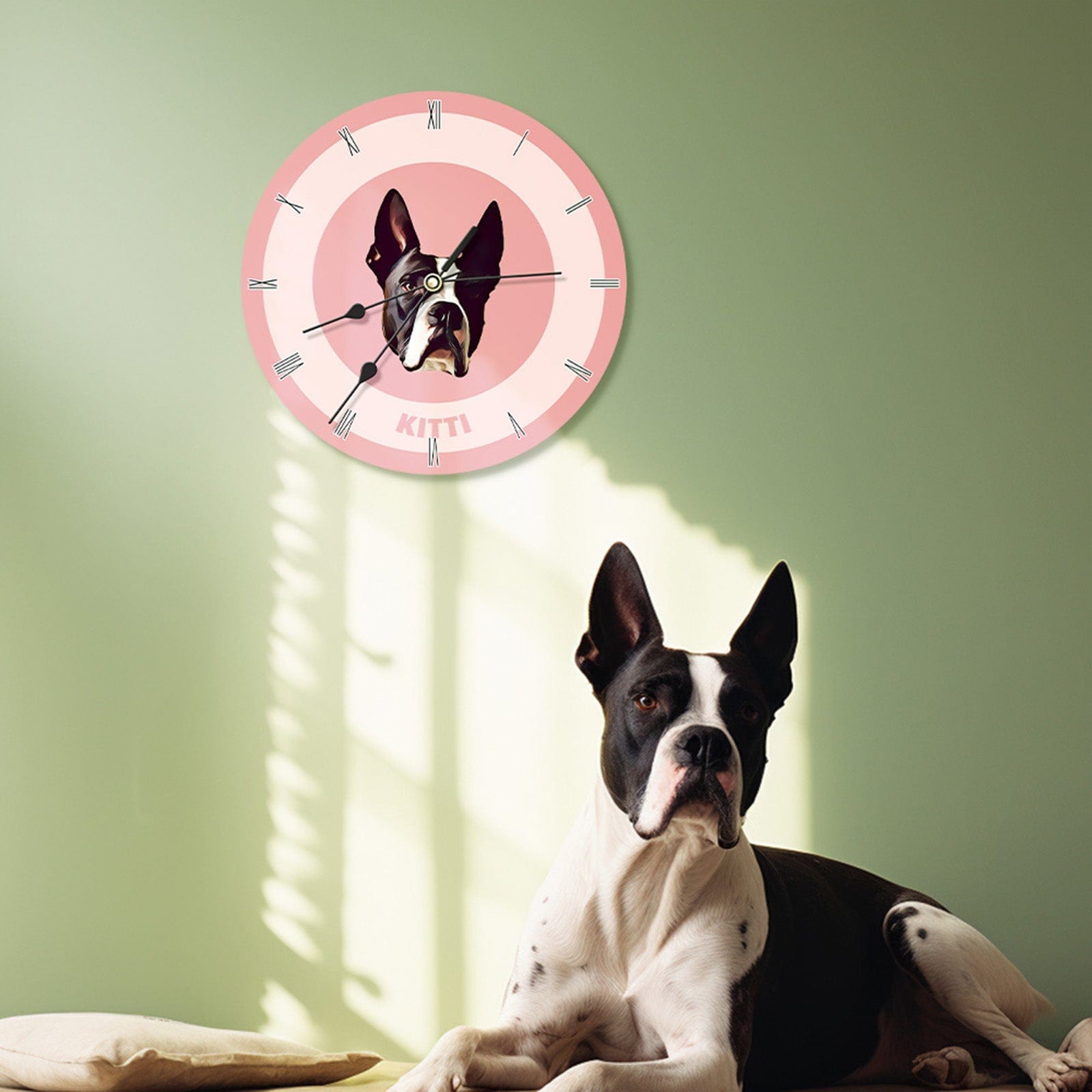 Custom Pet Face Clock Personalized Round Cute Wall Clock Home Decor For Pet Lover - Pink - Giftlab