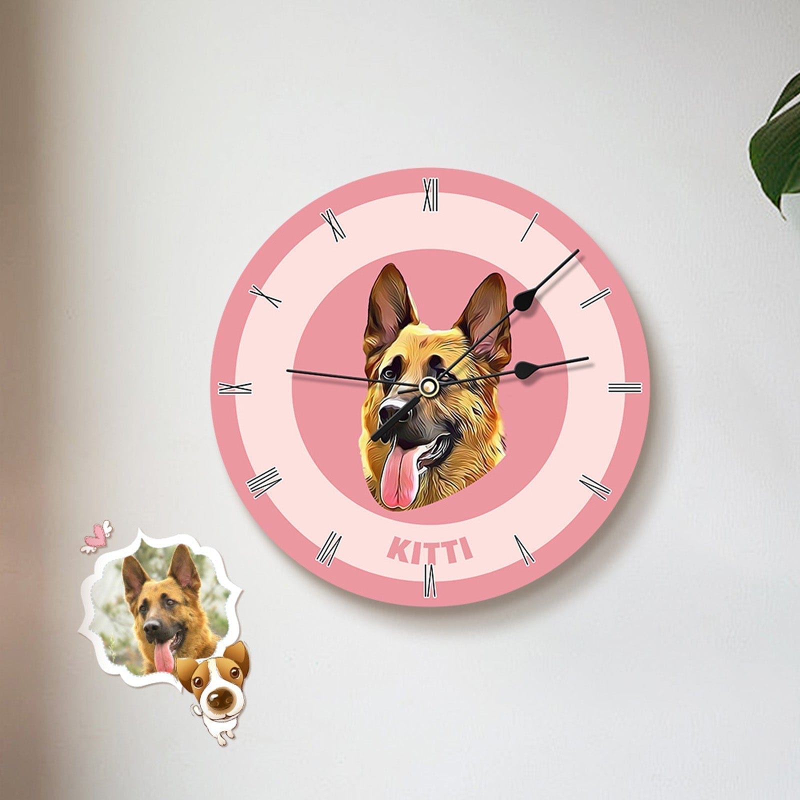 Custom Pet Face Clock Personalized Round Cute Wall Clock Home Decor For Pet Lover - Pink - Giftlab