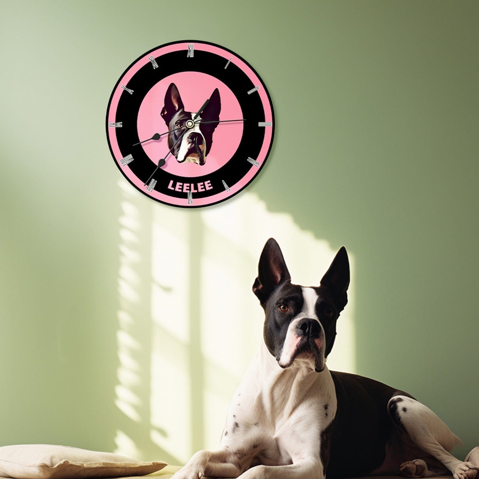 Custom Pet Face Clock Personalized Round Cute Wall Clock Home Decor For Pet Lover - Black & Pink - Giftlab