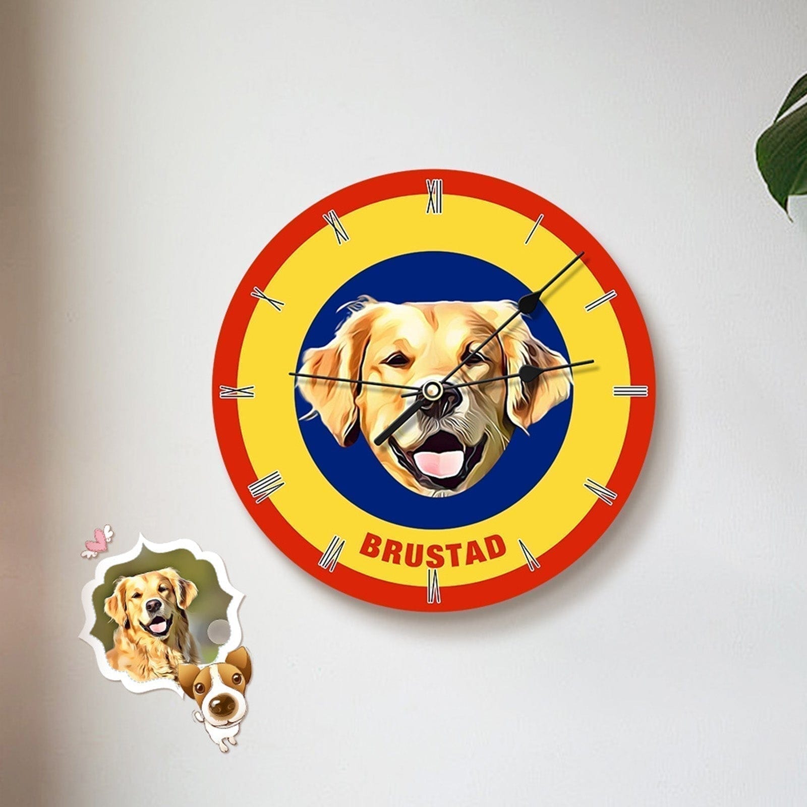 Custom Pet Face Clock Personalized Round Cute Wall Clock Home Decor For Pet Lover - Yellow & Blue - Giftlab