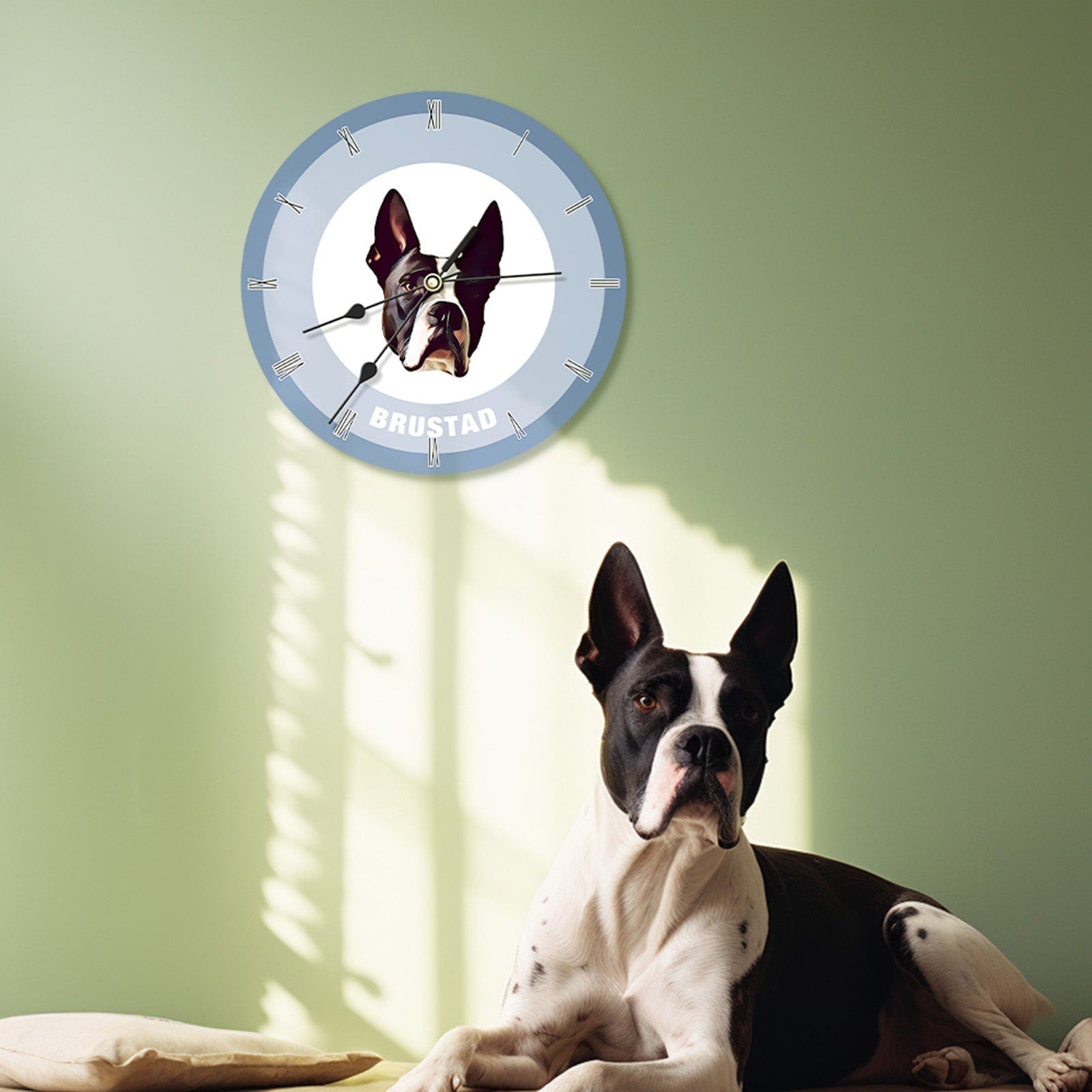 Custom Pet Face Clock Personalized Round Cute Wall Clock Home Decor For Pet Lover - Blue - Giftlab