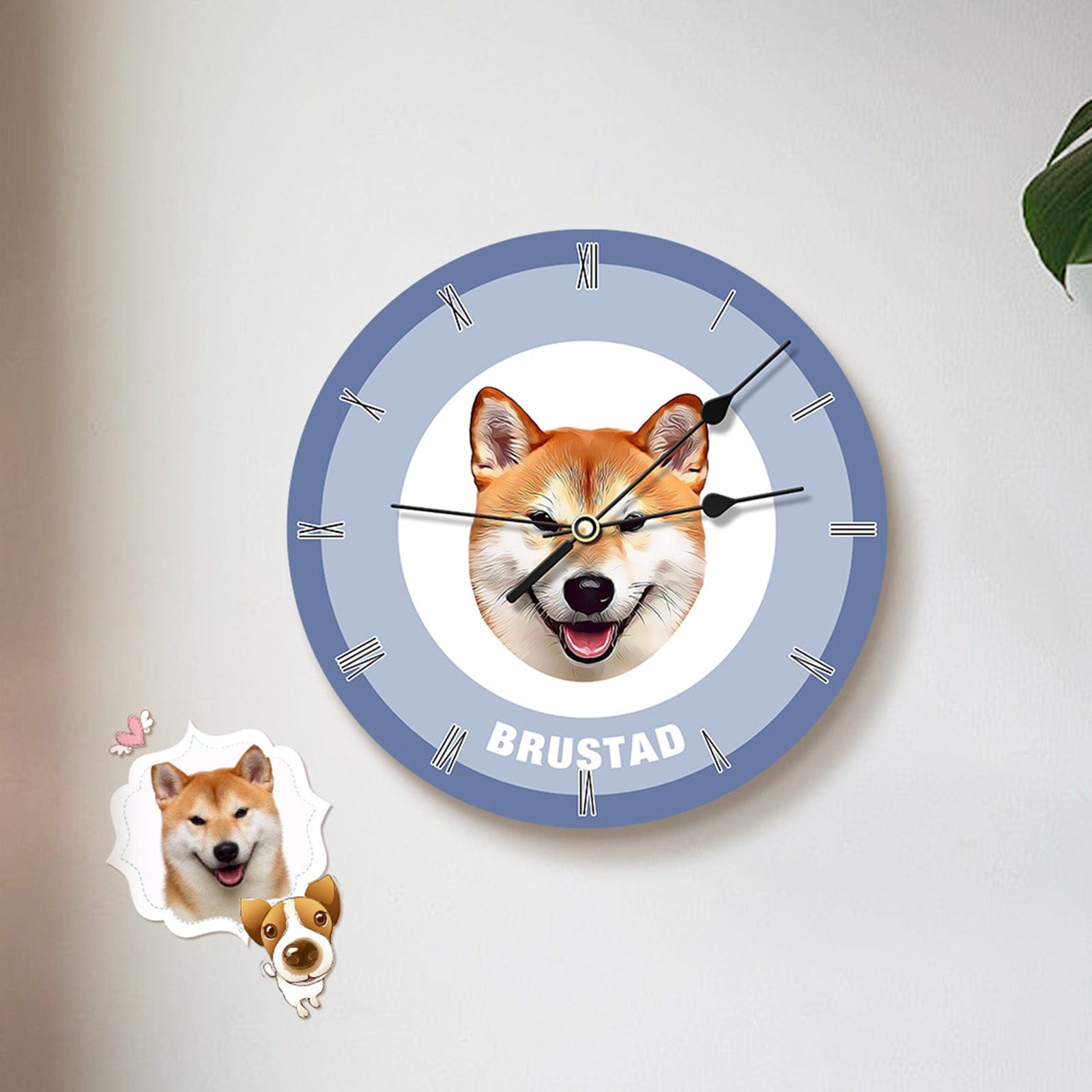 Custom Pet Face Clock Personalized Round Cute Wall Clock Home Decor For Pet Lover - Blue - Giftlab