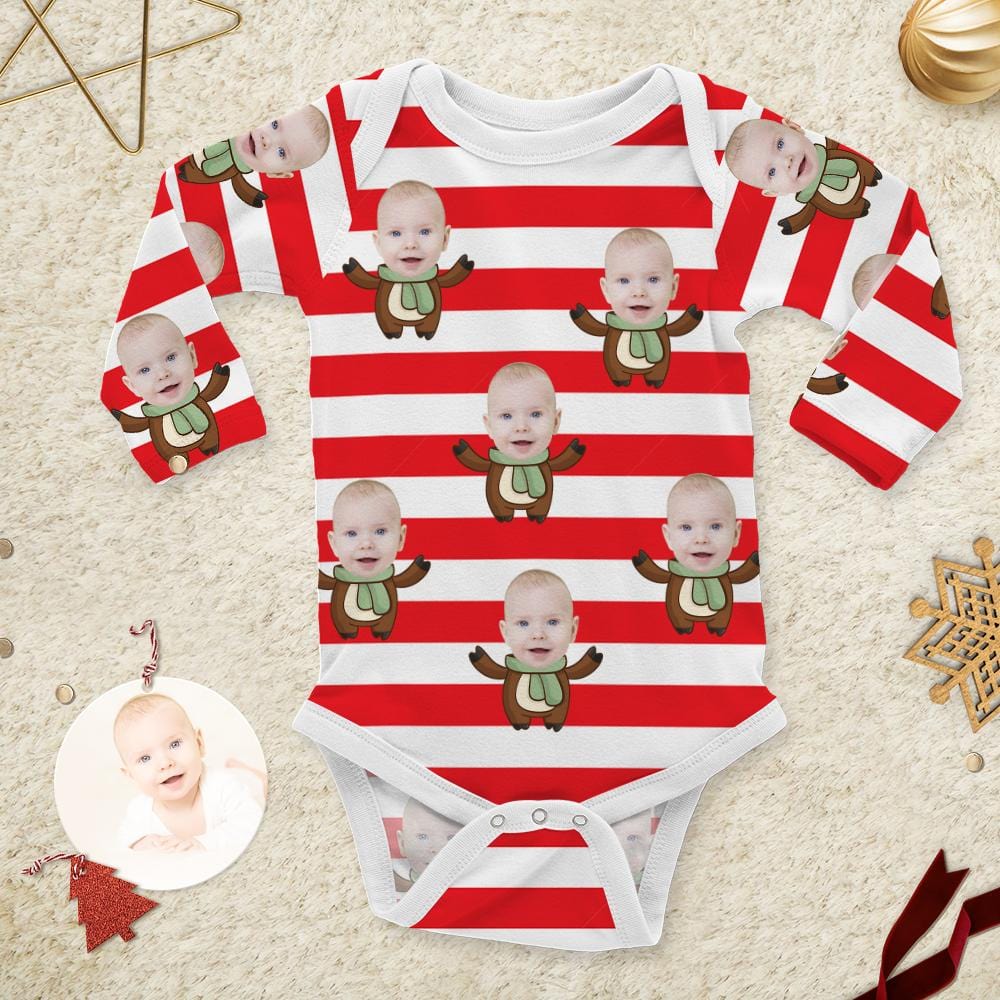 Custom Newborn Onesie Christmas Stripe Pattern Christmas Newborn Outfit - Giftlab