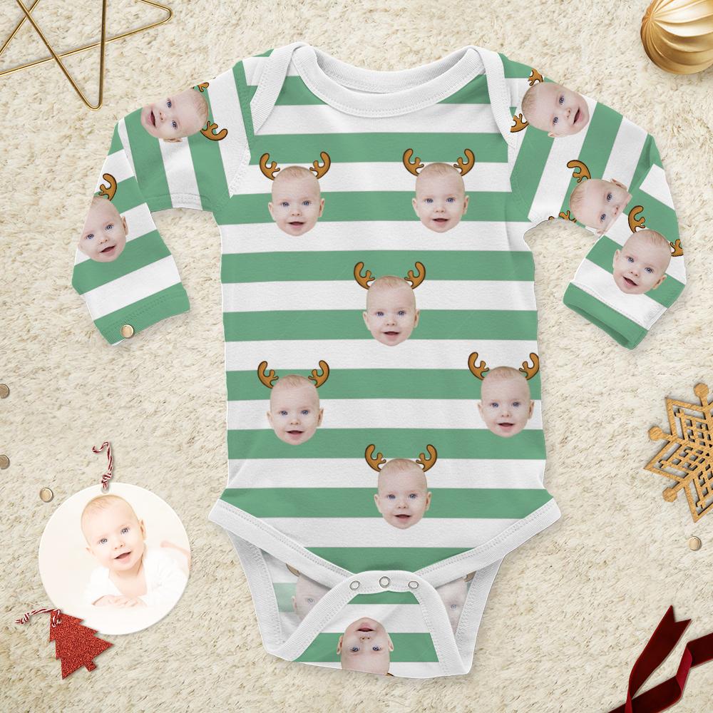 Custom Christmas Newborn Onesie Antler Stripe Printed Newborn Christmas Gifts - Giftlab