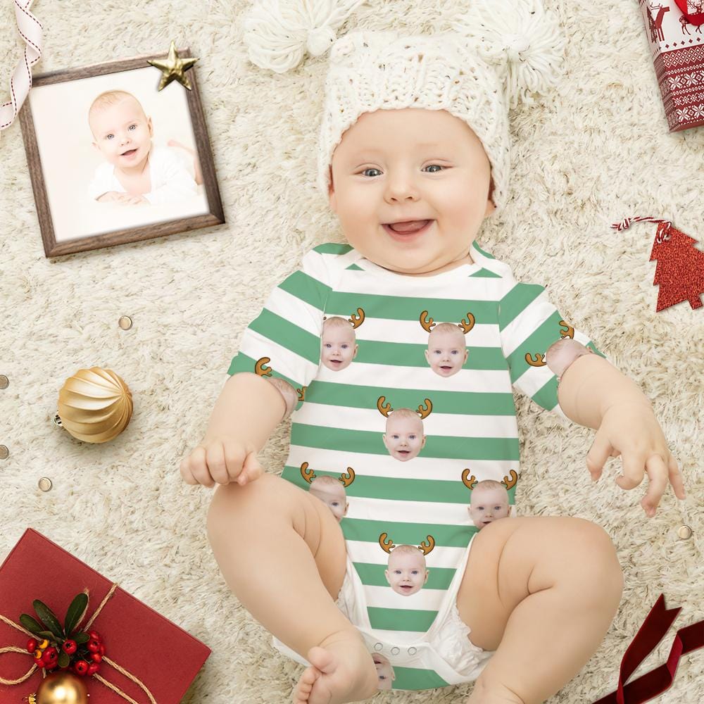 Custom Christmas Newborn Onesie Antler Stripe Printed Newborn Christmas Gifts - Giftlab