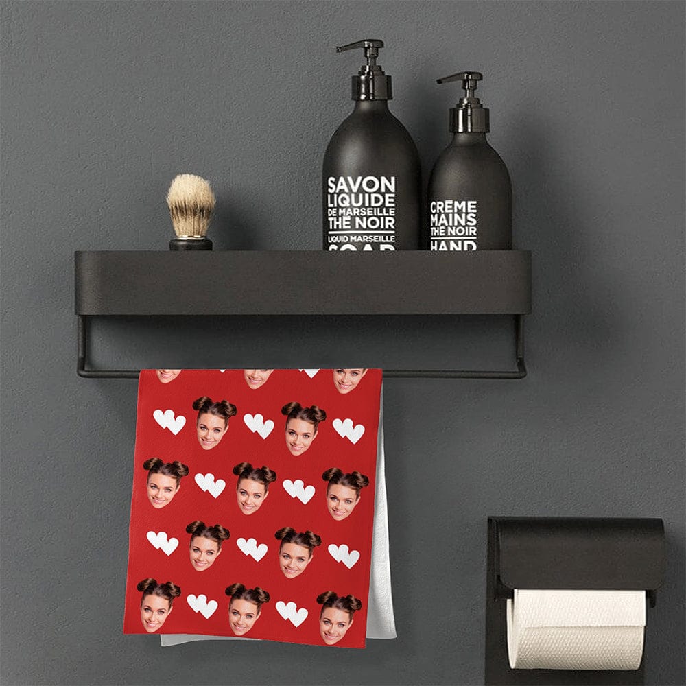 Custom Faces Towel Gifts for Her Red and Love Heart Towel - Giftlab